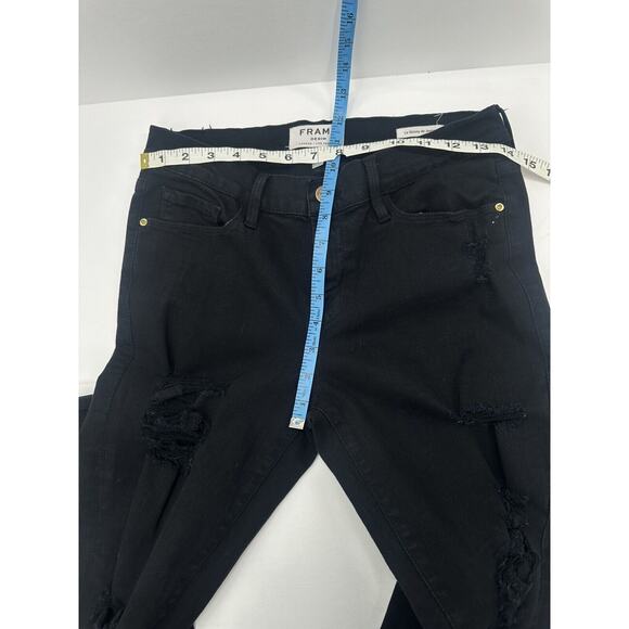 Frame Le Skinny de Jeanne Black Jeans 29 Raw Hem Distressed Mid Rise stretch - Picture 10 of 15